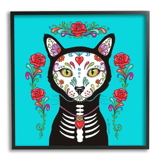Stupell Industries Day of Dead Cat Portrait Framed Giclee Art